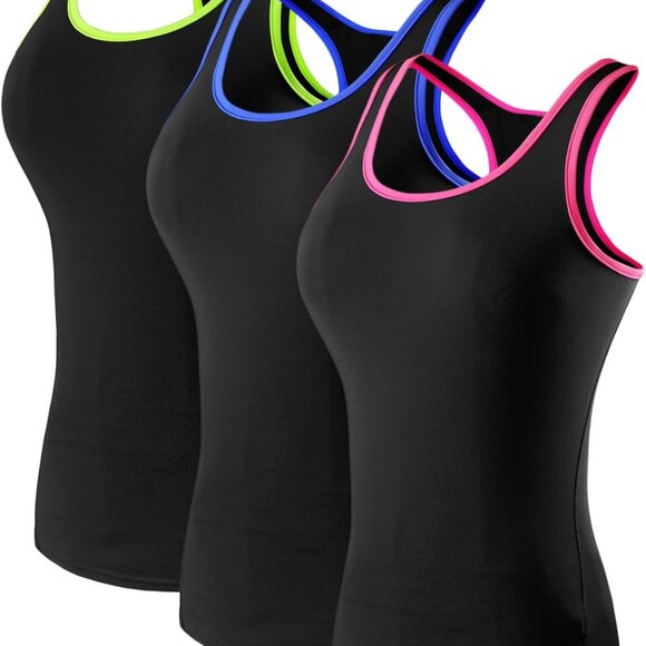 3X-Large Women's Dry Fit Compression Tanks - Breathable Workout Tees, 3 Pack - Picture 1 of 7